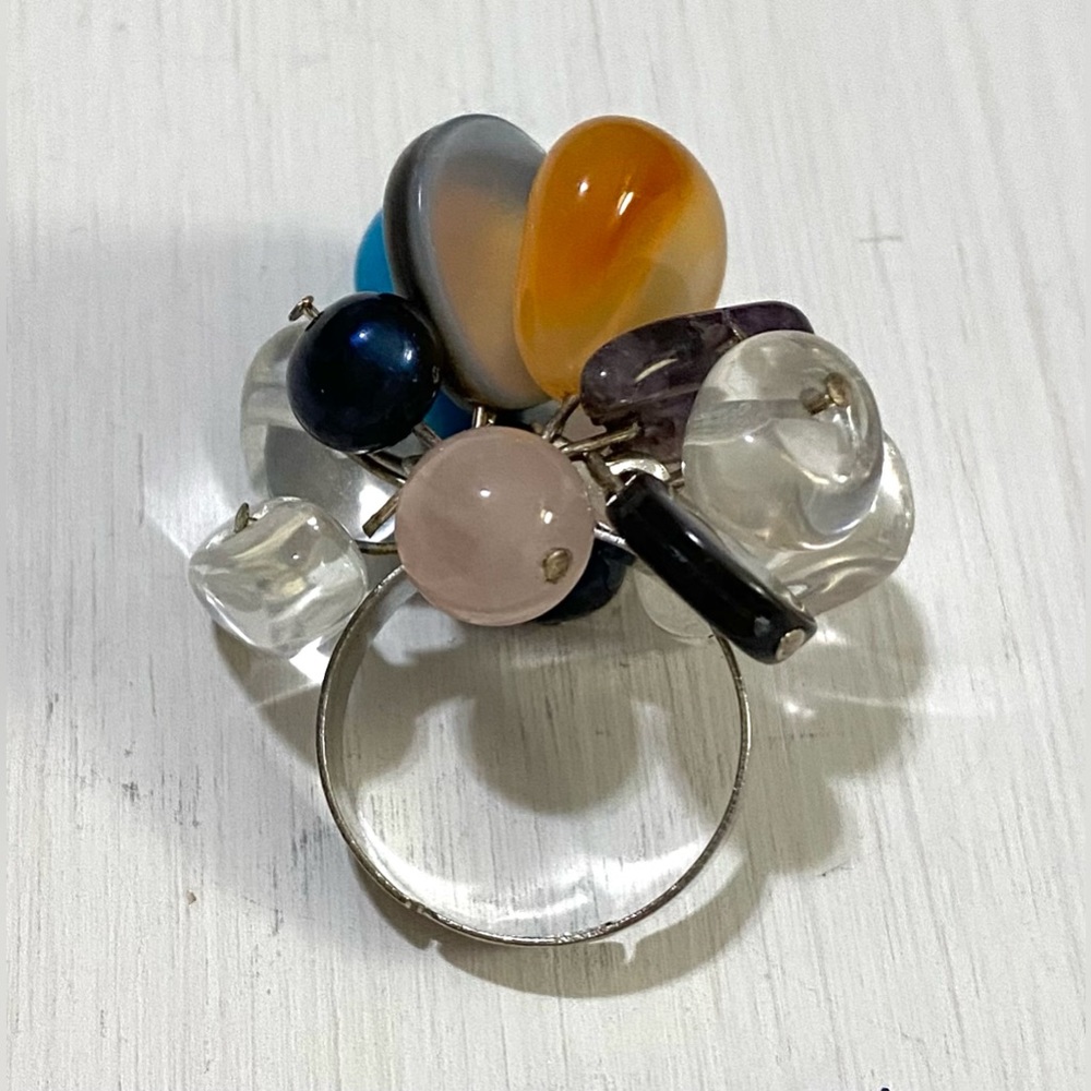 Vintage Multi-Color Adjustable Beaded Cluster Ring Boho Y2K Eclectic Festival - Picture 4 of 4